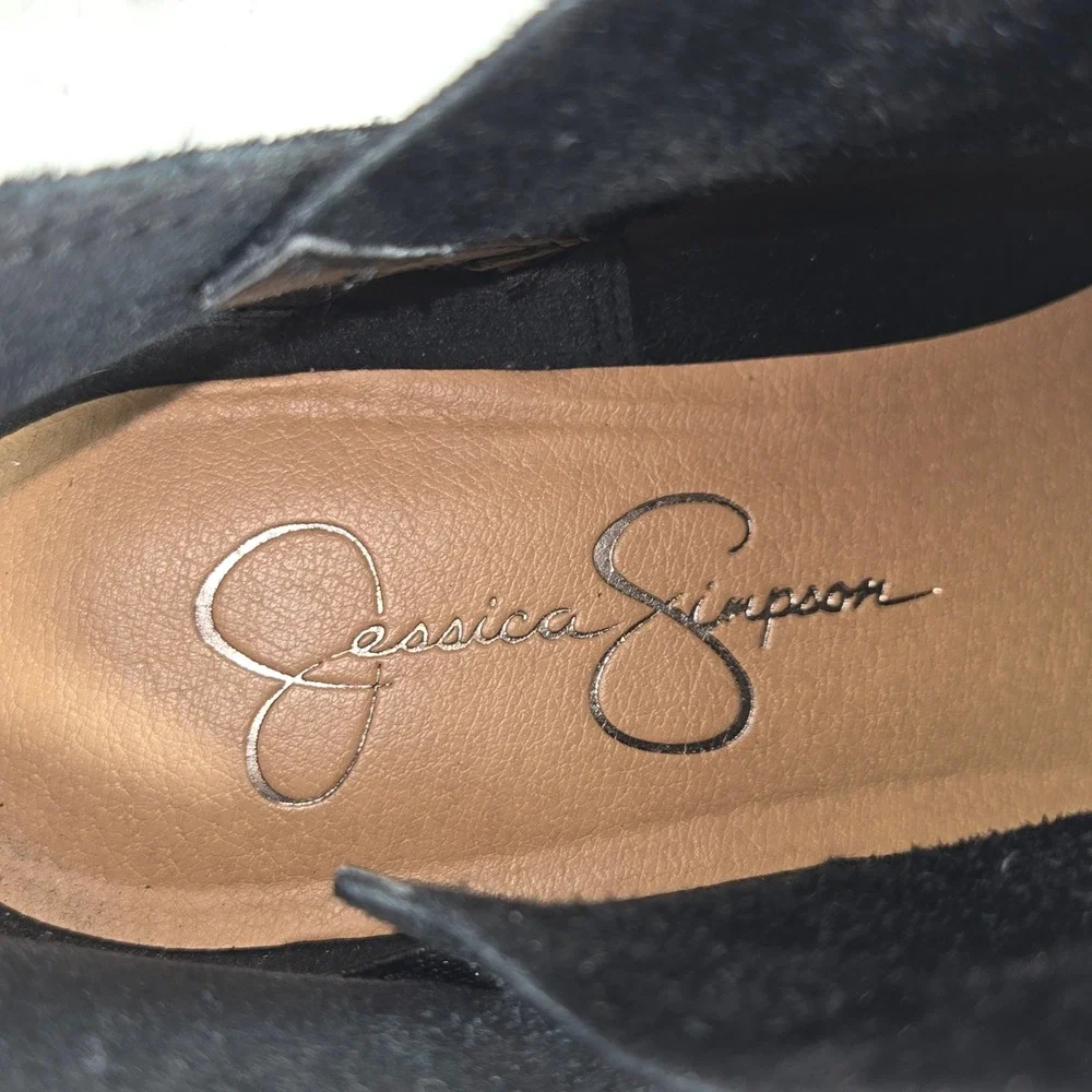 Jessica Simpson Black Suede Side Cutout Ankle Booties Women 9.5 M Low Block Heel